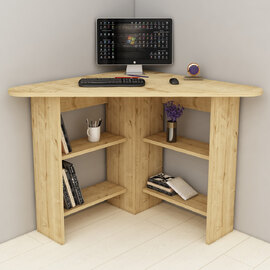 Corviano Wooden Corner Computer Desk With 4 Shelves In Sapphire Oak
