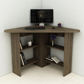 Corviano Wooden Corner Computer Desk With 4 Shelves In Walnut