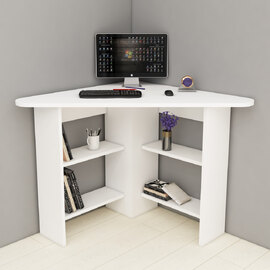 Corviano Wooden Corner Computer Desk With 4 Shelves In White