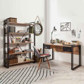 Cosmo Wooden Laptop Desk and Bookcase Set in Atlantic Pine and Black