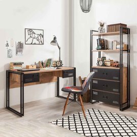 Cosmo Wooden Laptop Desk and Cabinet Set in Atlantic Pine and Black
