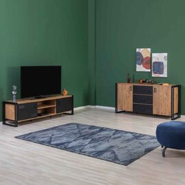 Cosmo Wooden TV Stand and Sideboard Set in Atlantic Pine and Black