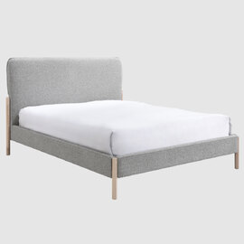 Covington Fabric Double Bed With Wooden Legs In Steel Grey