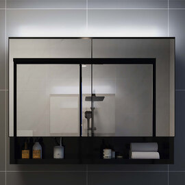 Cranbrook Bathroom Mirrored Cabinet In Black With LED