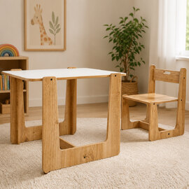 Crane Wooden Kids Table and Chair in White and Natural