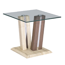 Craven Clear Glass End Table With Dark And Light Wooden Base