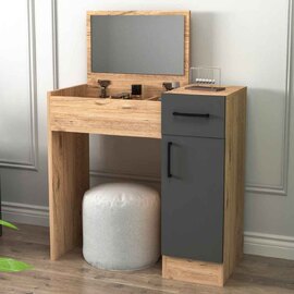 Crosaro Wooden Dressing Table with Mirror in Atlantic Pine and Anthracite
