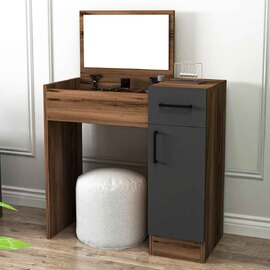 Crosaro Wooden Dressing Table with Mirror in Light Walnut and Anthracite
