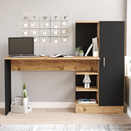 Crosaro Wooden Laptop Desk With 1 Door In Atlantic Pine And Black