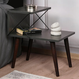 Croselle Wooden Bedside Table With Beech Legs In Anthracite