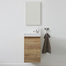 Crue Wooden Wall Mounted Vanity Unit with Mirror in Artisan Oak