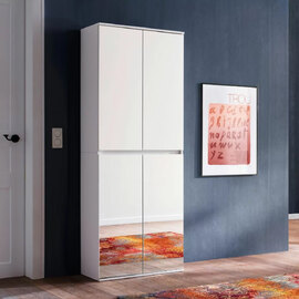 Cubix Mirrored Hallway Shoe Storage Cabinet With 4 Doors In White