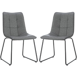 Cumming Grey PU Leather Dining Chairs With Black Legs In Pair