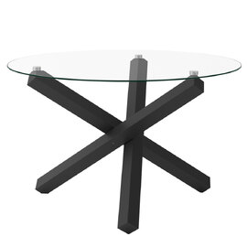 Cupric Round Clear Glass Dining Table With Black Metal Legs