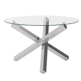 Cupric Round Clear Glass Dining Table With Silver Metal Legs
