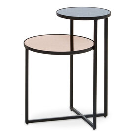 Cusco Smoked Mirror Glass Side Table With Black Metal Frame