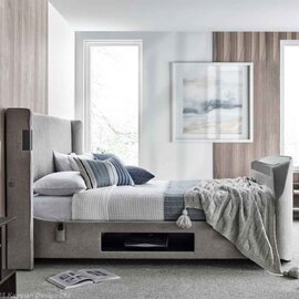 Dale Fabric Super King Size TV Bed In Light Grey