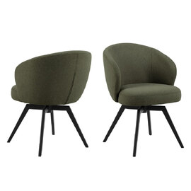 Dallas Green Fabric Dining Chairs With Metal Legs In Pair