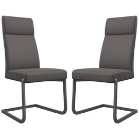 Dania Grey Faux Leather Dining Chairs With Grey Legs In Pair