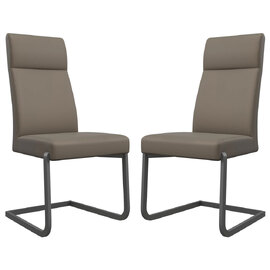 Dania Taupe Faux Leather Dining Chairs With Grey Legs In Pair