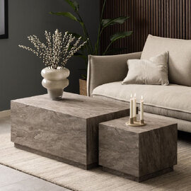Dania Wooden Set Of 2 Coffee Table In Grey Marble Effect