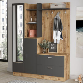 Davero Wooden Hallway Storage Cabinet With 1 Glass Door 2 Drawers In Atlantic Pine And Anthracite