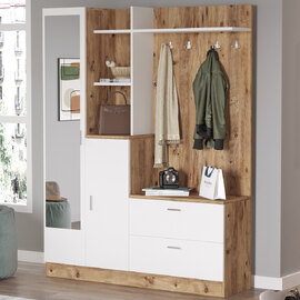 Davero Wooden Hallway Storage Cabinet With 1 Glass Door 2 Drawers In Atlantic Pine And White