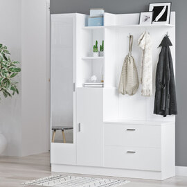 Davero Wooden Hallway Storage Cabinet With 1 Glass Door 2 Drawers In White