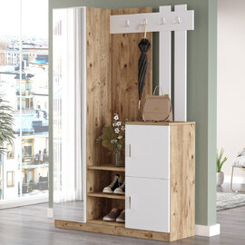 Davero Wooden Hallway Storage Cabinet With 1 Glass Door 3 Shelves In White And Atlantic Pine