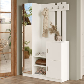 Davero Wooden Hallway Storage Cabinet With 1 Glass Door 3 Shelves In White