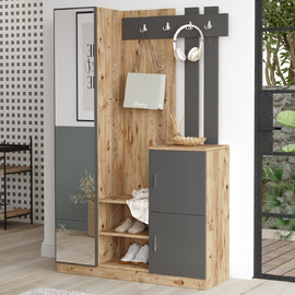 Davero Wooden Hallway Storage Cabinet With 1 Glass Door In Atlantic Pine And Anthracite
