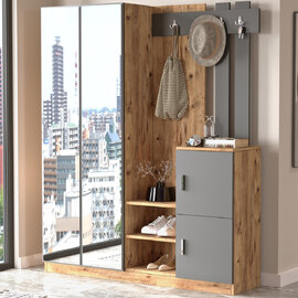 Davero Wooden Hallway Storage Cabinet With 2 Glass Doors In Atlantic Pine And Anthracite