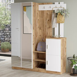 Davero Wooden Hallway Storage Cabinet With 2 Glass Doors In Atlantic Pine And White