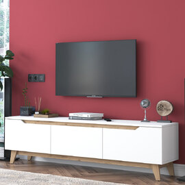 Davian Wooden TV Stand With 3 Doors In White And Oak