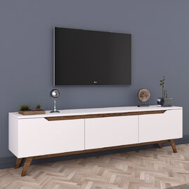 Davian Wooden TV Stand With 3 Doors In White And Walnut