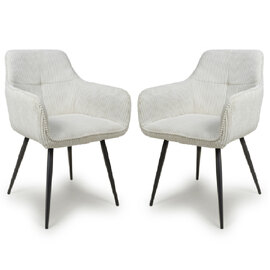 Davidson White Fabric Dining Chairs With Black Legs In Pair