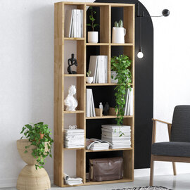 Davique Wooden Bookcase With 12 Shelves In Sapphire Oak