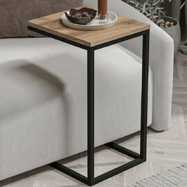 Davir Wooden Side Table With Black Metal Frame In Walnut