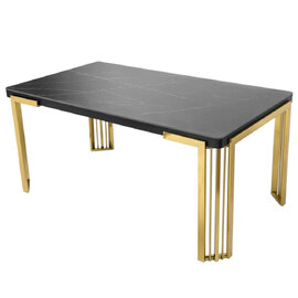 Davos Large Black Sintered Stone Dining Table With Gold Frame