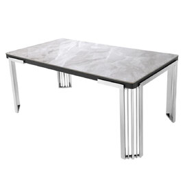 Davos Large Grey Sintered Stone Dining Table With Silver Frame