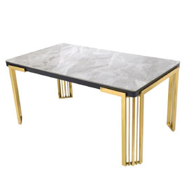 Davos Small Grey Sintered Stone Dining Table With Gold Frame