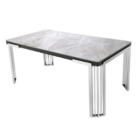 Davos Small Grey Sintered Stone Dining Table With Silver Frame