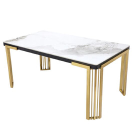Davos Small White Sintered Stone Dining Table With Gold Frame