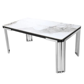 Davos Small White Sintered Stone Dining Table With Silver Frame
