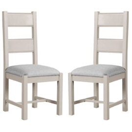 Dawson Taupe Wooden Dining Chairs With Grey Fabric Seat In Pair