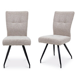 Dazira Cobble Natural Fabric Dining Chairs with Black Legs in Pair