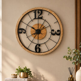 Daziro Metal Wall Clock in Black and Natural