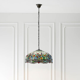 Dearborn 3 Light Glass Large Pendant Ceiling Light In Blue Black