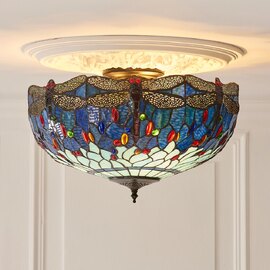 Dearborn Large Tiffany Glass Semi Flush Light In Multicolour