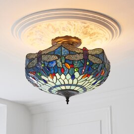Dearborn Small Tiffany Glass Semi Flush Light In Multicolour